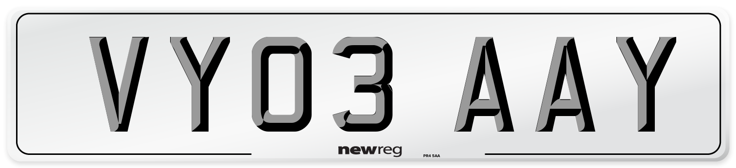 VY03 AAY Number Plate from New Reg